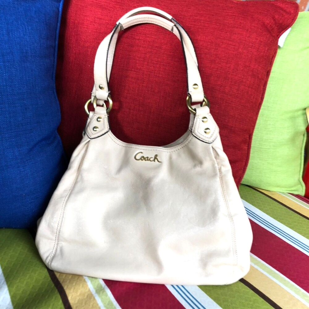Coach Bag 3 Compartments Authentic Leather Cream Color